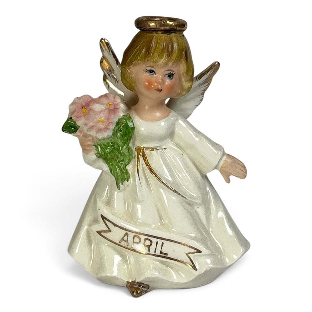 Vintage Price Imports April Birthday Angel Girl Figurine Flower Bouquet Japan